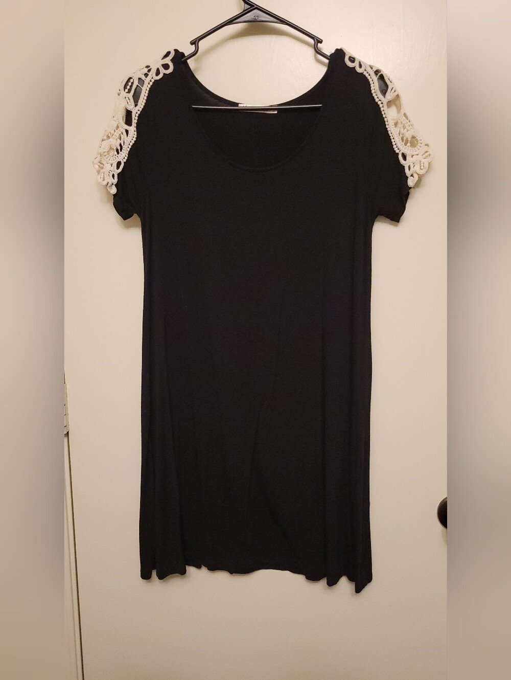 Heart Hips Black Midi Dress with Cream Crochet Shoulders
